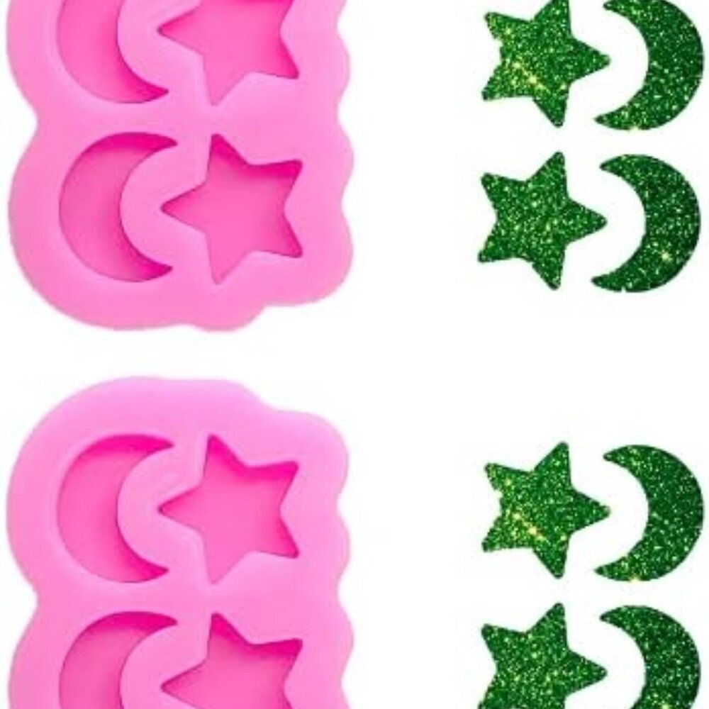 2pcs Shiny Glossy Mini Star And Moon Earring Shape Silicone Molds For Diy Women